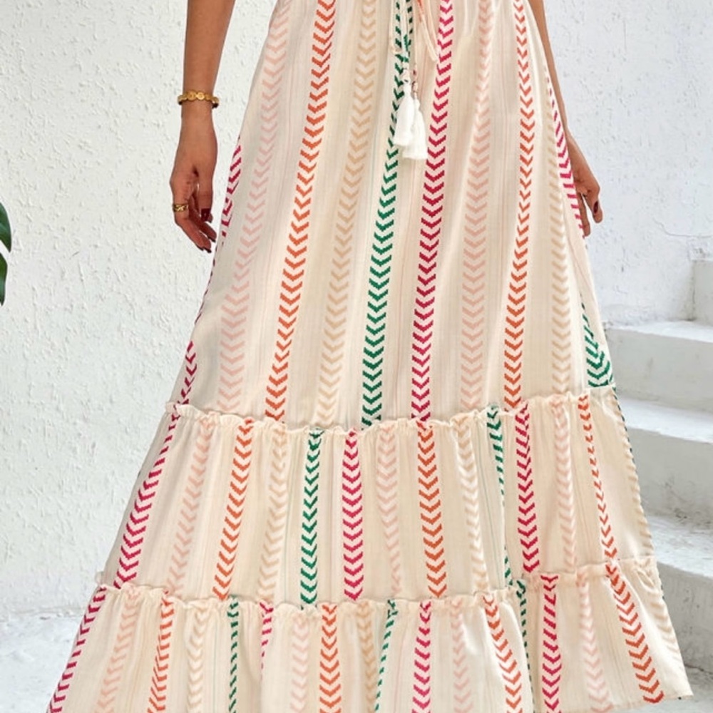 Cream Maxi A-Line Skirt with Tiered Design